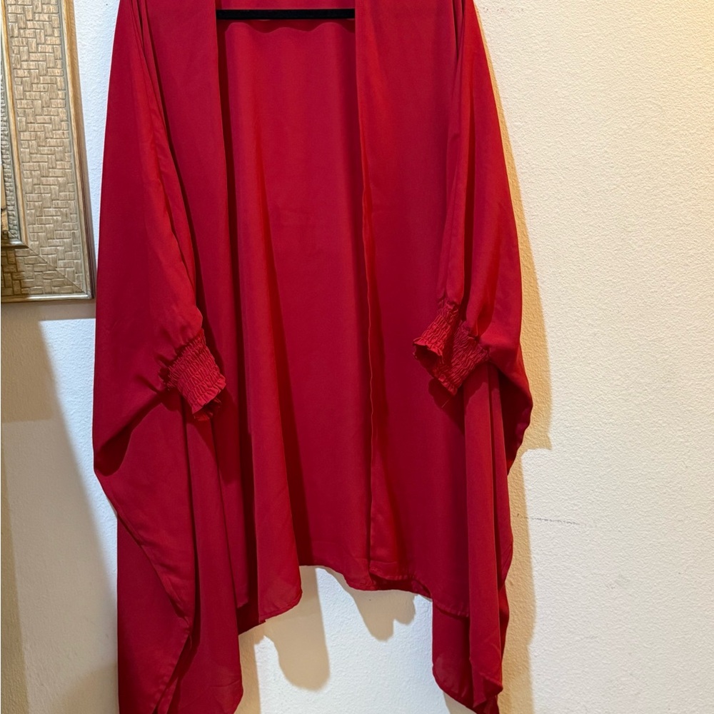 EST. 1946 Red Kimono Cardigan with Smocked Sleeves One Size Flowy Boho Layer